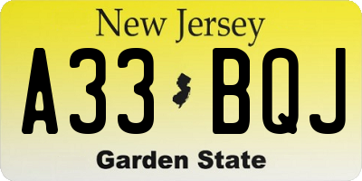 NJ license plate A33BQJ
