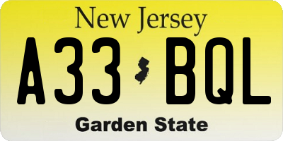 NJ license plate A33BQL