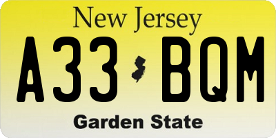 NJ license plate A33BQM