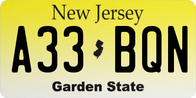 NJ license plate A33BQN