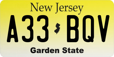 NJ license plate A33BQV