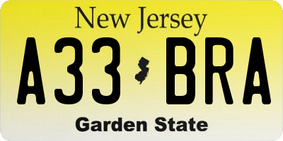 NJ license plate A33BRA