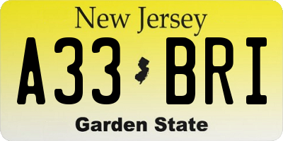 NJ license plate A33BRI