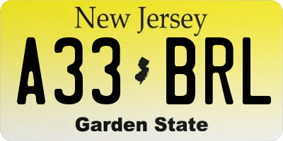 NJ license plate A33BRL