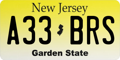 NJ license plate A33BRS