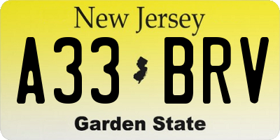 NJ license plate A33BRV