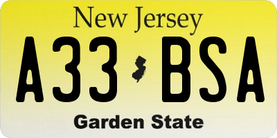 NJ license plate A33BSA