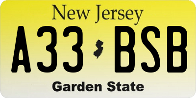 NJ license plate A33BSB