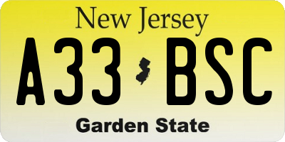 NJ license plate A33BSC