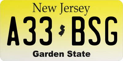 NJ license plate A33BSG