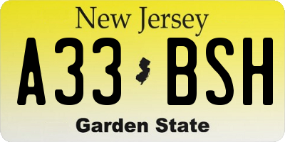NJ license plate A33BSH