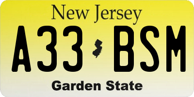 NJ license plate A33BSM
