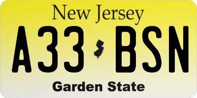 NJ license plate A33BSN