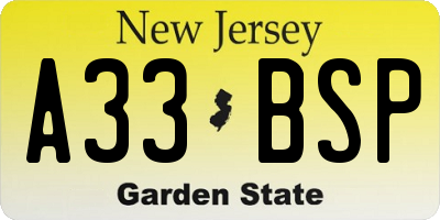 NJ license plate A33BSP