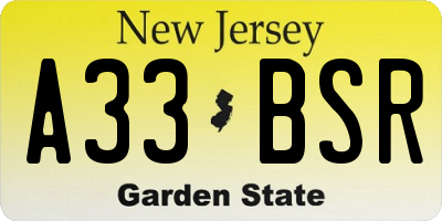 NJ license plate A33BSR