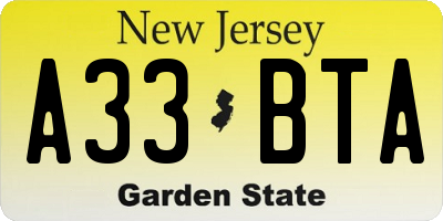 NJ license plate A33BTA
