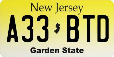 NJ license plate A33BTD