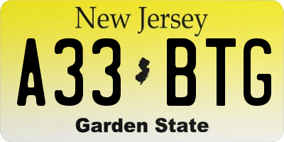 NJ license plate A33BTG