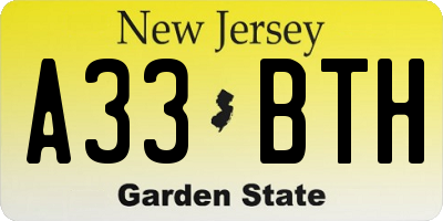 NJ license plate A33BTH
