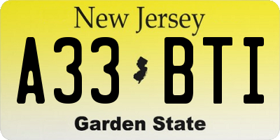 NJ license plate A33BTI