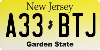 NJ license plate A33BTJ