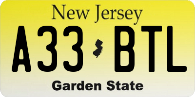 NJ license plate A33BTL