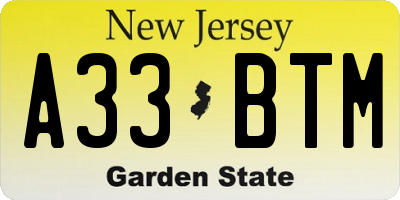 NJ license plate A33BTM