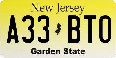 NJ license plate A33BTO