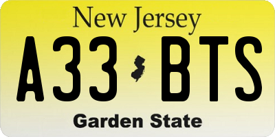 NJ license plate A33BTS