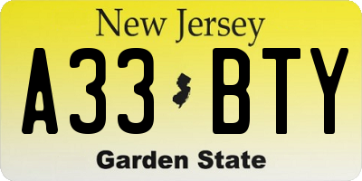 NJ license plate A33BTY