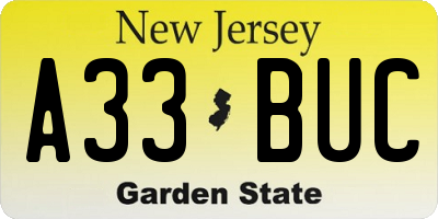 NJ license plate A33BUC