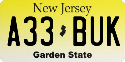 NJ license plate A33BUK