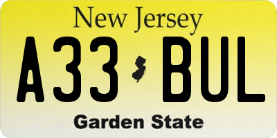 NJ license plate A33BUL
