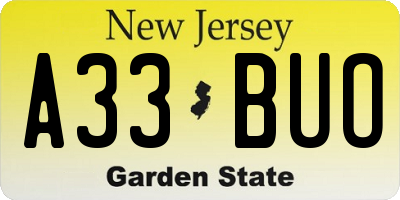 NJ license plate A33BUO