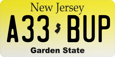 NJ license plate A33BUP