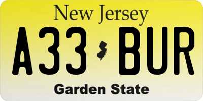 NJ license plate A33BUR
