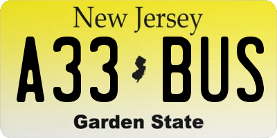NJ license plate A33BUS