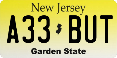 NJ license plate A33BUT