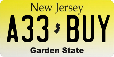 NJ license plate A33BUY