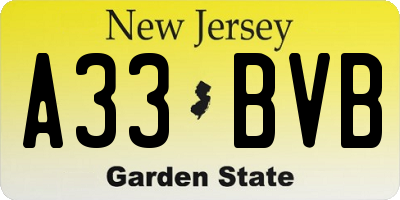 NJ license plate A33BVB