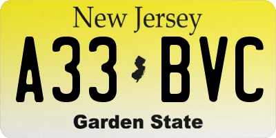 NJ license plate A33BVC
