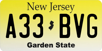NJ license plate A33BVG