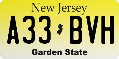 NJ license plate A33BVH