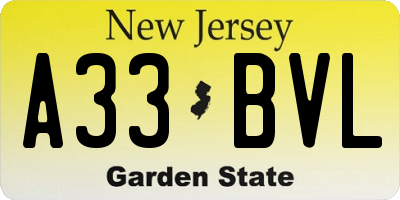 NJ license plate A33BVL
