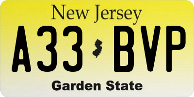 NJ license plate A33BVP