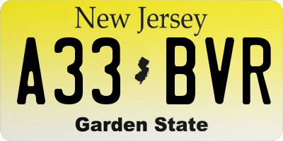 NJ license plate A33BVR