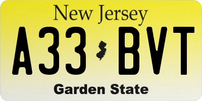 NJ license plate A33BVT