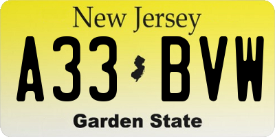 NJ license plate A33BVW