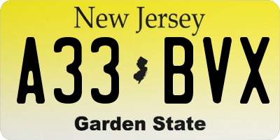 NJ license plate A33BVX