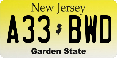NJ license plate A33BWD